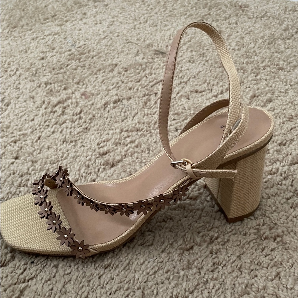 a new day Tan Floral Block Heel Sandals